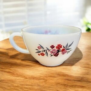 Vintage MCM Fire King Floral milk glass White coffee or tea cup Primrose